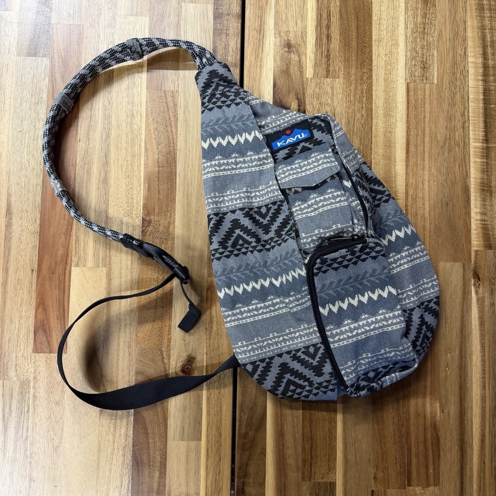 KAVU Original Rope Sling Bag Crossbody Backpack Grandpas Sweater Pattern Gray